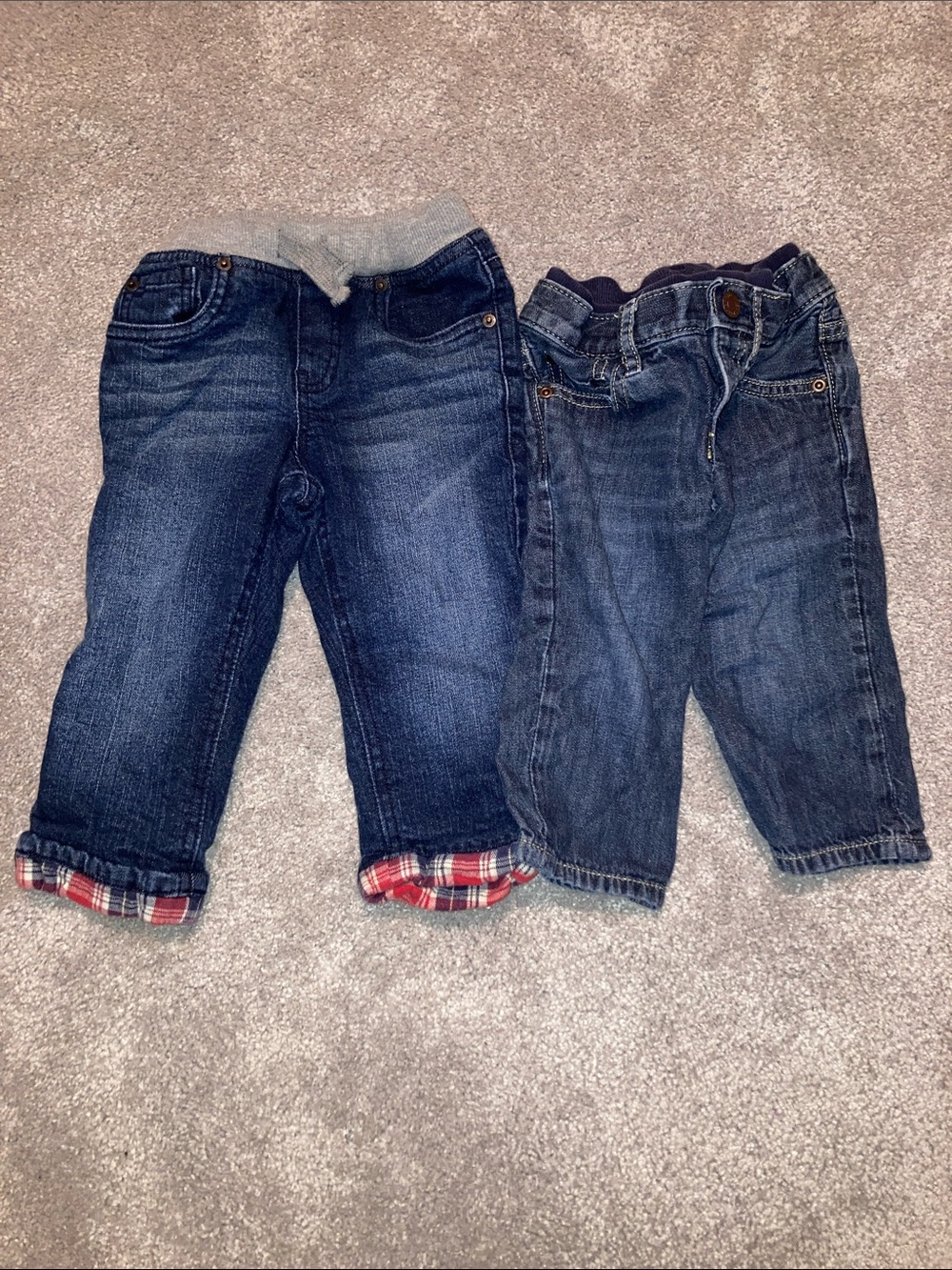 Toddler Dark Blue Denim Jeans Set with Plaid Cuff